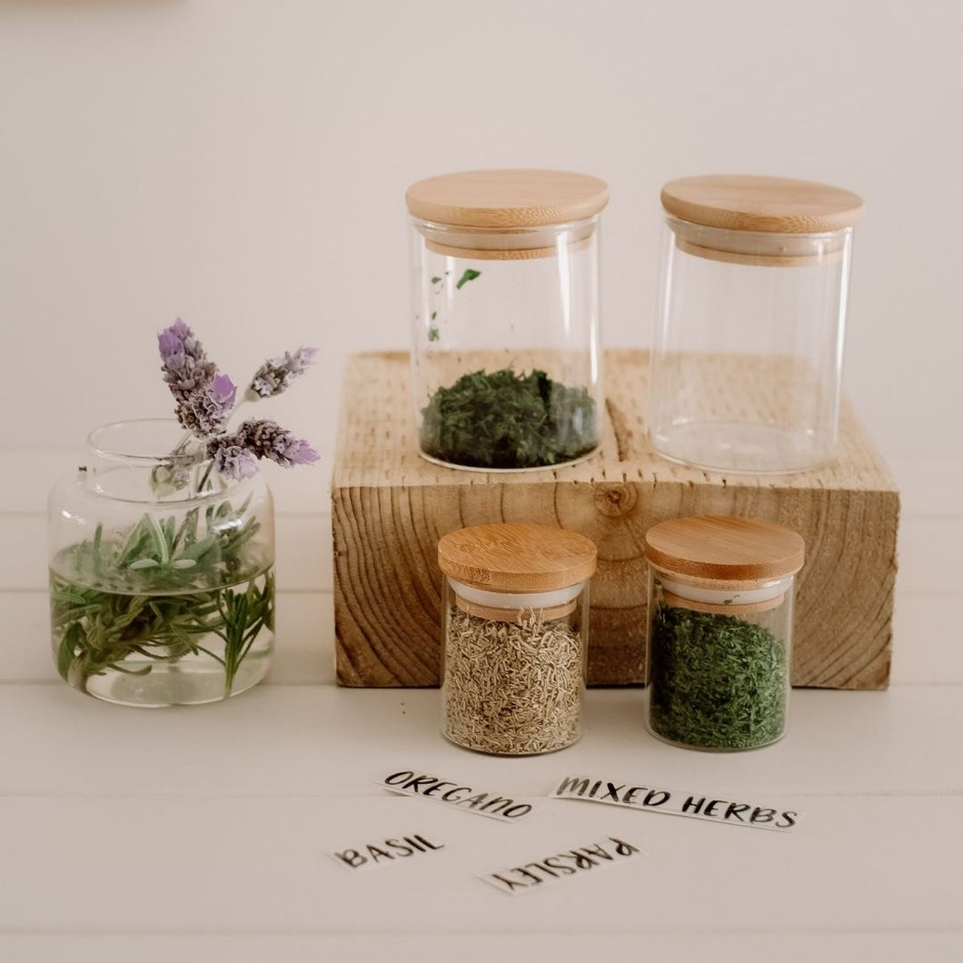 Glass & Bamboo Herb & Spice Jars
